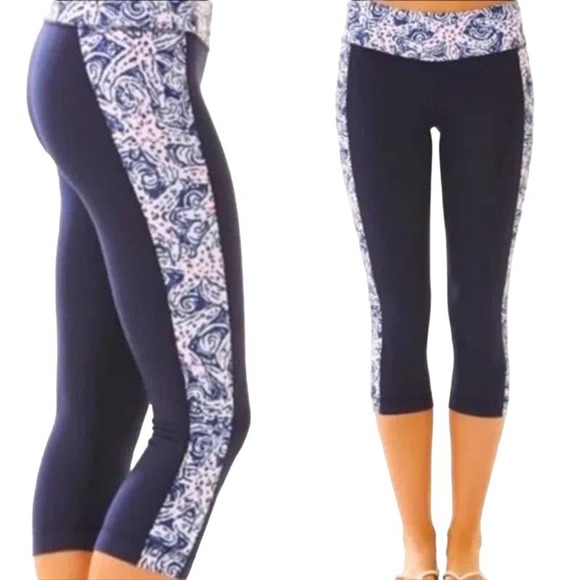 Lilly Pulitzer Weekender 21” High-Rise Crop Leggings  Size Small in Navy Star - Picture 1 of 13
